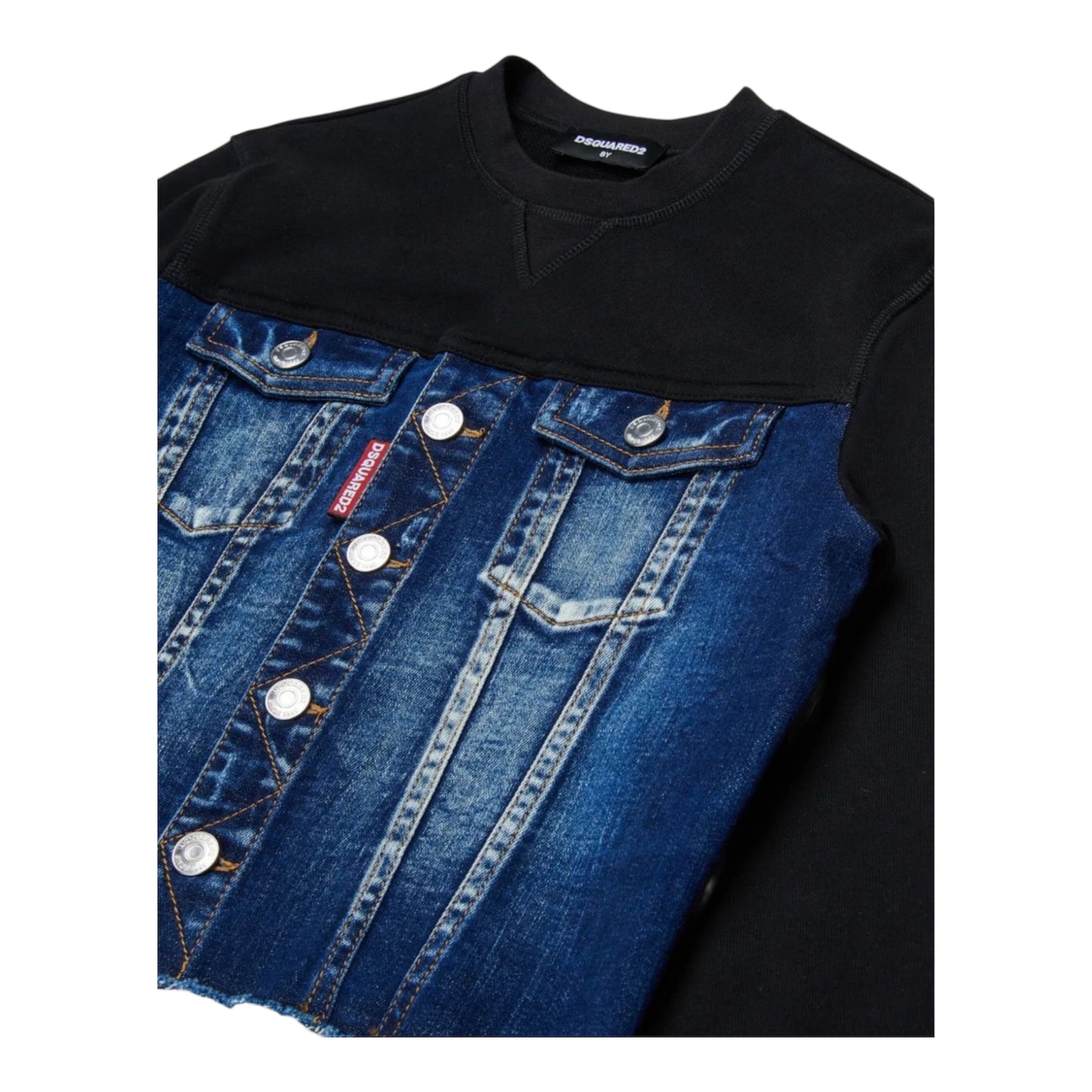 DSQUARED2 felpa girocollo con busto in denim ragazza