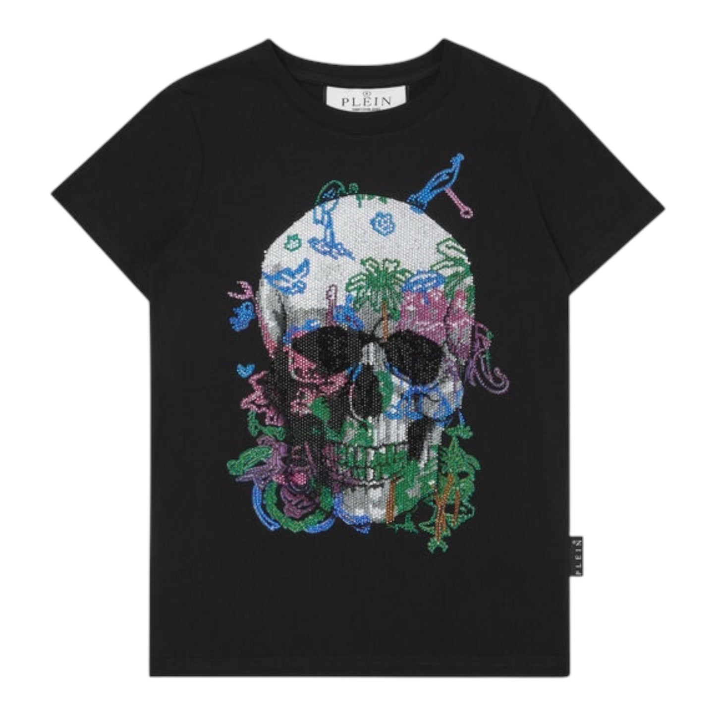 PLEIN T-shirt ricamata con teschio di cristalli