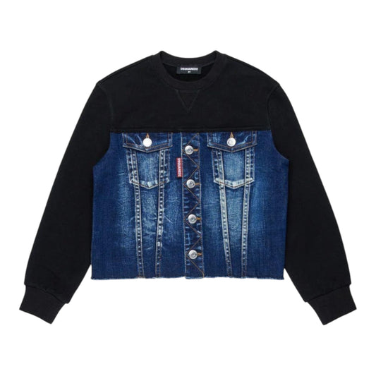 DSQUARED2 felpa girocollo con busto in denim ragazza