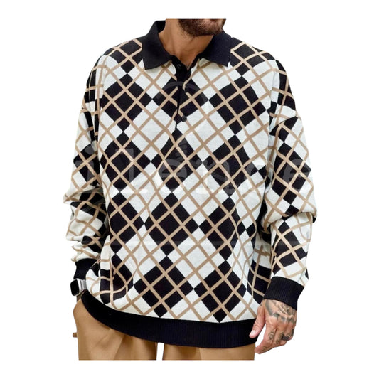 NJB maglione a fantasia con colletto uomo