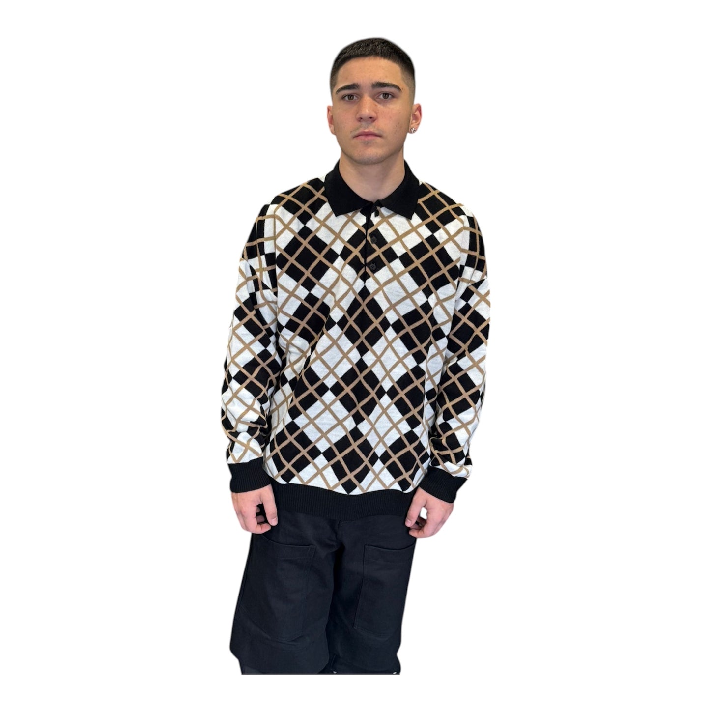 NJB maglione a fantasia con colletto uomo