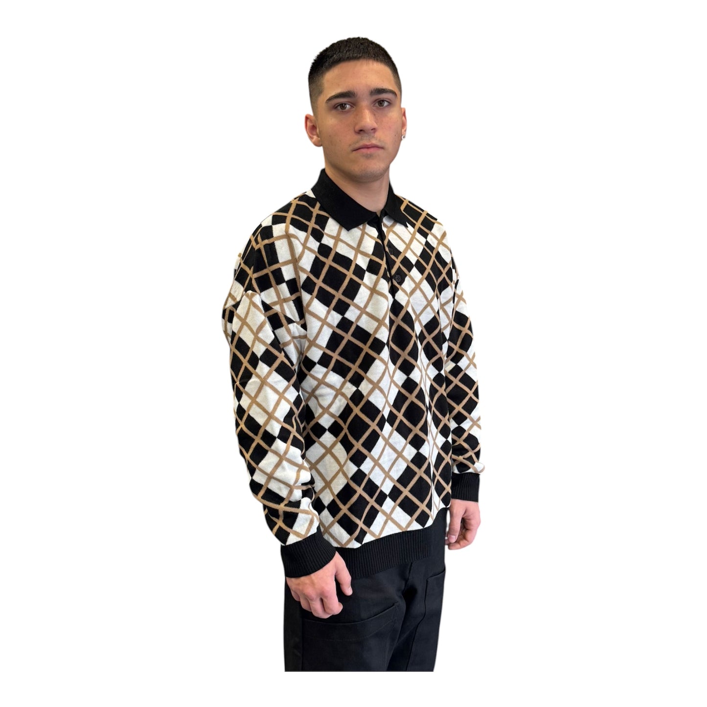 NJB maglione a fantasia con colletto uomo